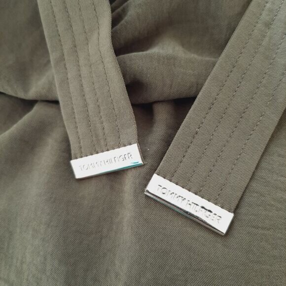 TOMMY HILFIGER | Puff Sleeve w/ Belt Flowy Light Knee Length Midi Dress Green 6 - Picture 12 of 14